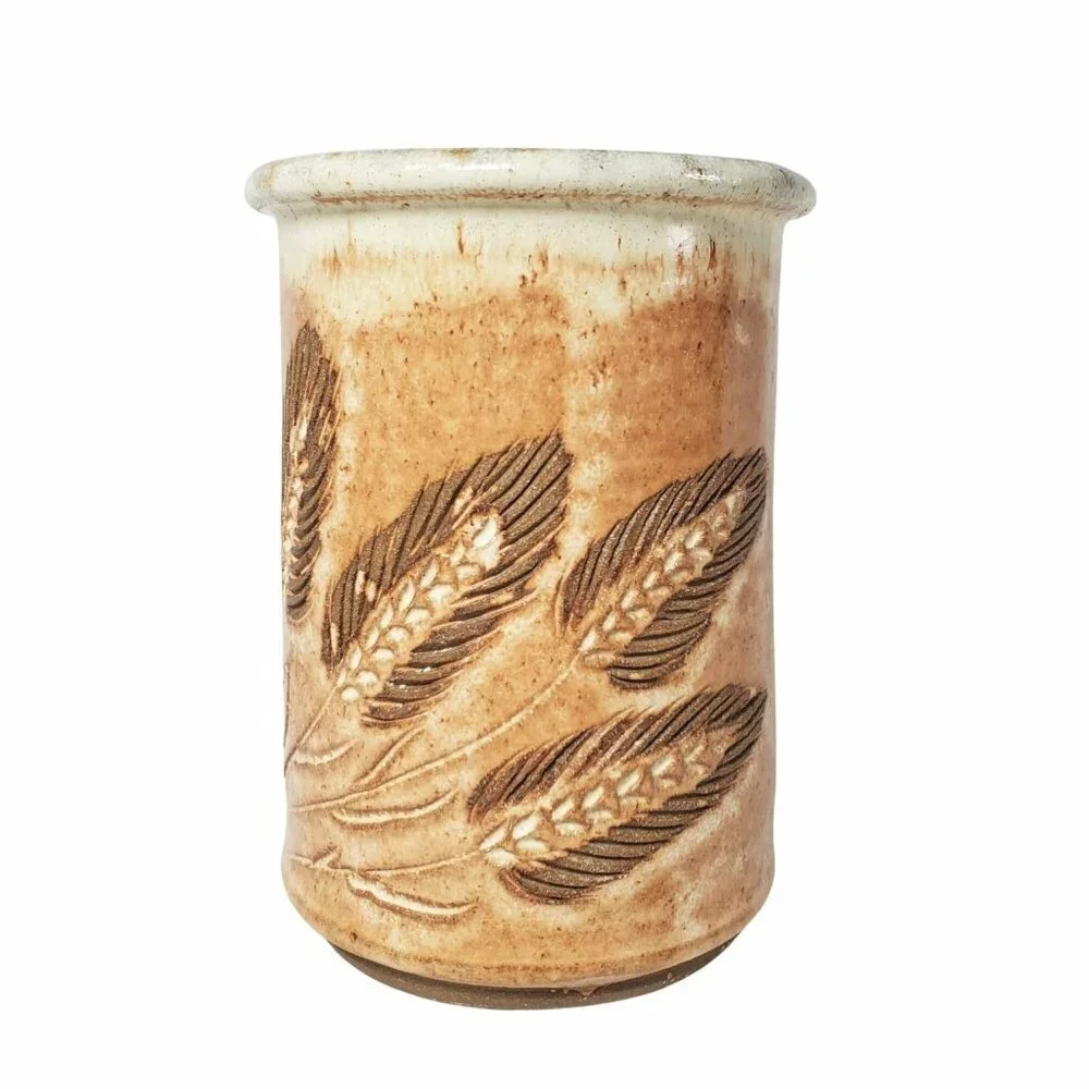 Stoneware Wheat Country Motif Vase/Beech Holder Artisan Studio Art 5.5